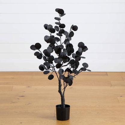 3' Nearly Natural pre-lit black eucalyptus tree with 80 orange & purple LED lights in a black pot on Tampa Home & Garden Store
