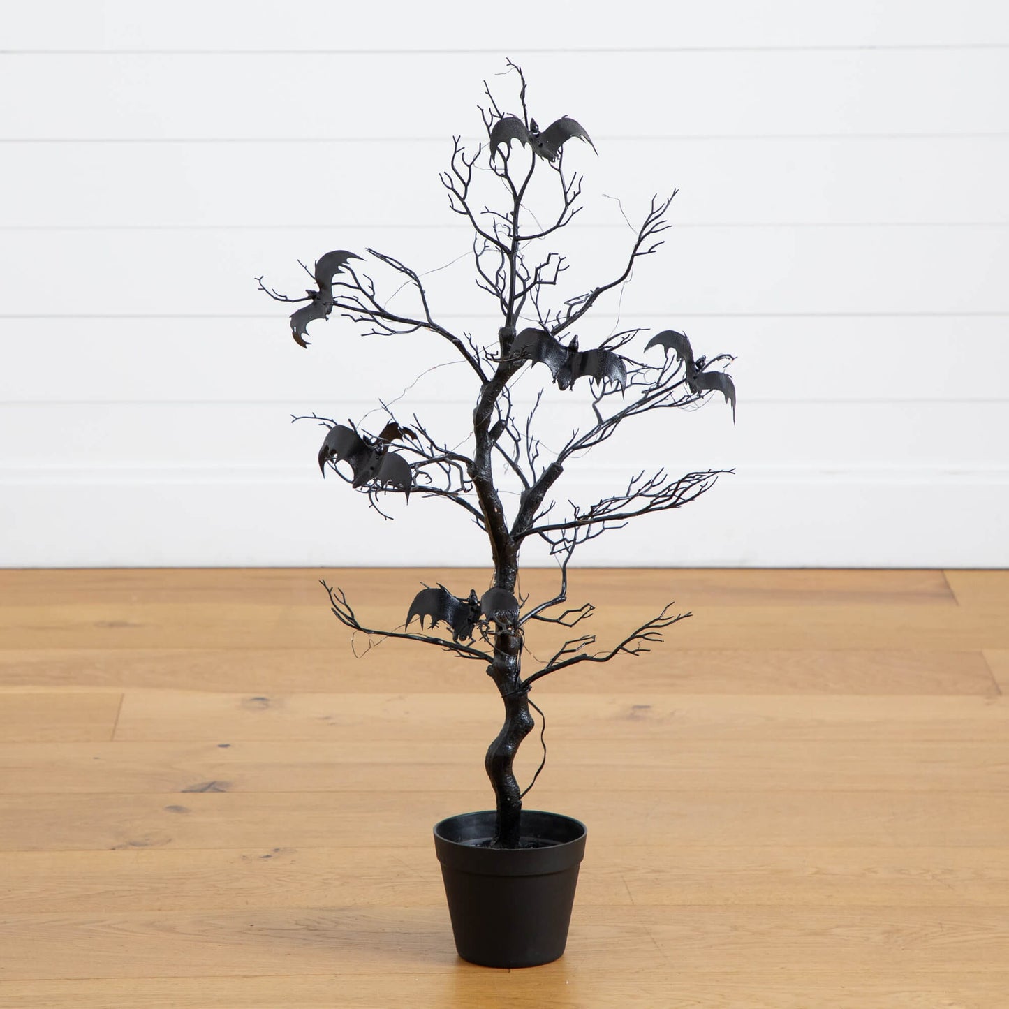 3' Nearly Natural black pre-lit Halloween twig tree with bats and orange purple LEDs in pot on Tampa Home & Garden Store