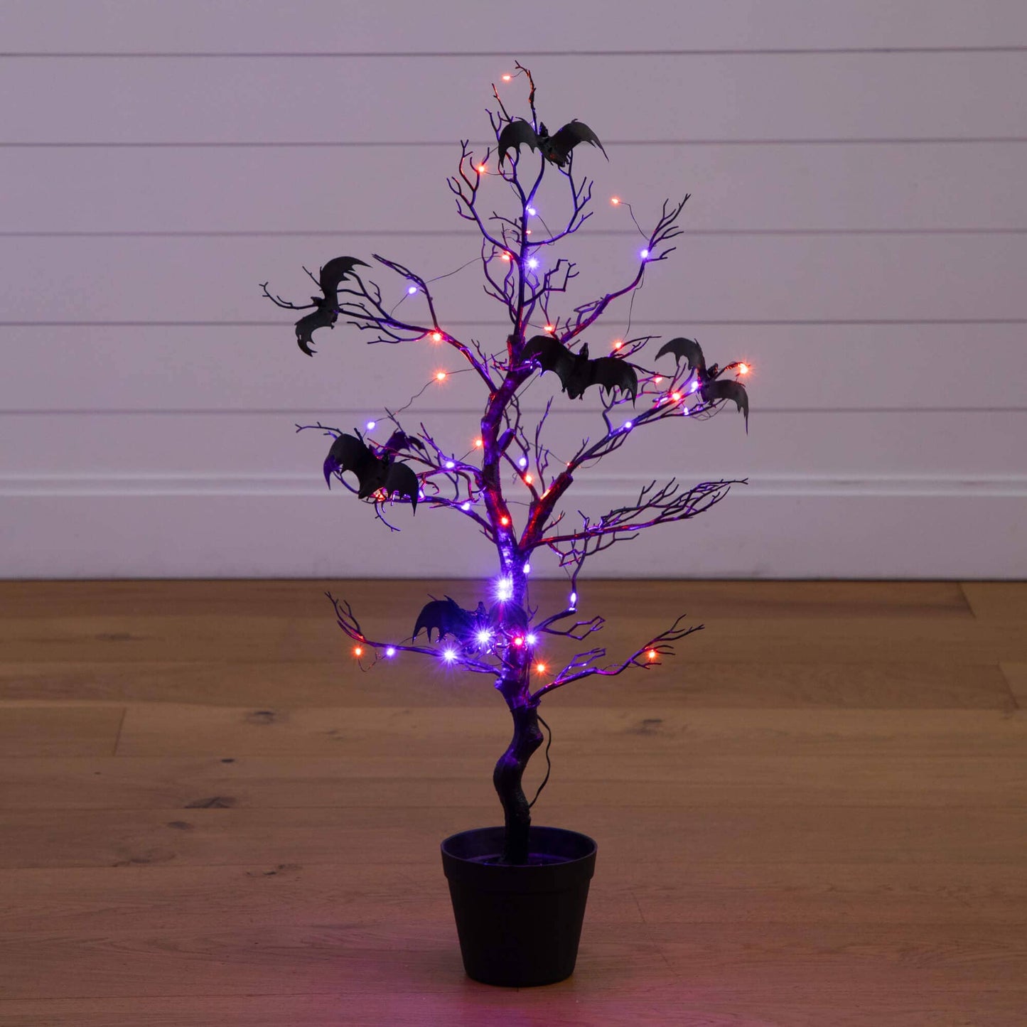 Nearly Natural 3ft Halloween black twig tree with 100 LED lights and bats on branches on Tampa Home & Garden Store