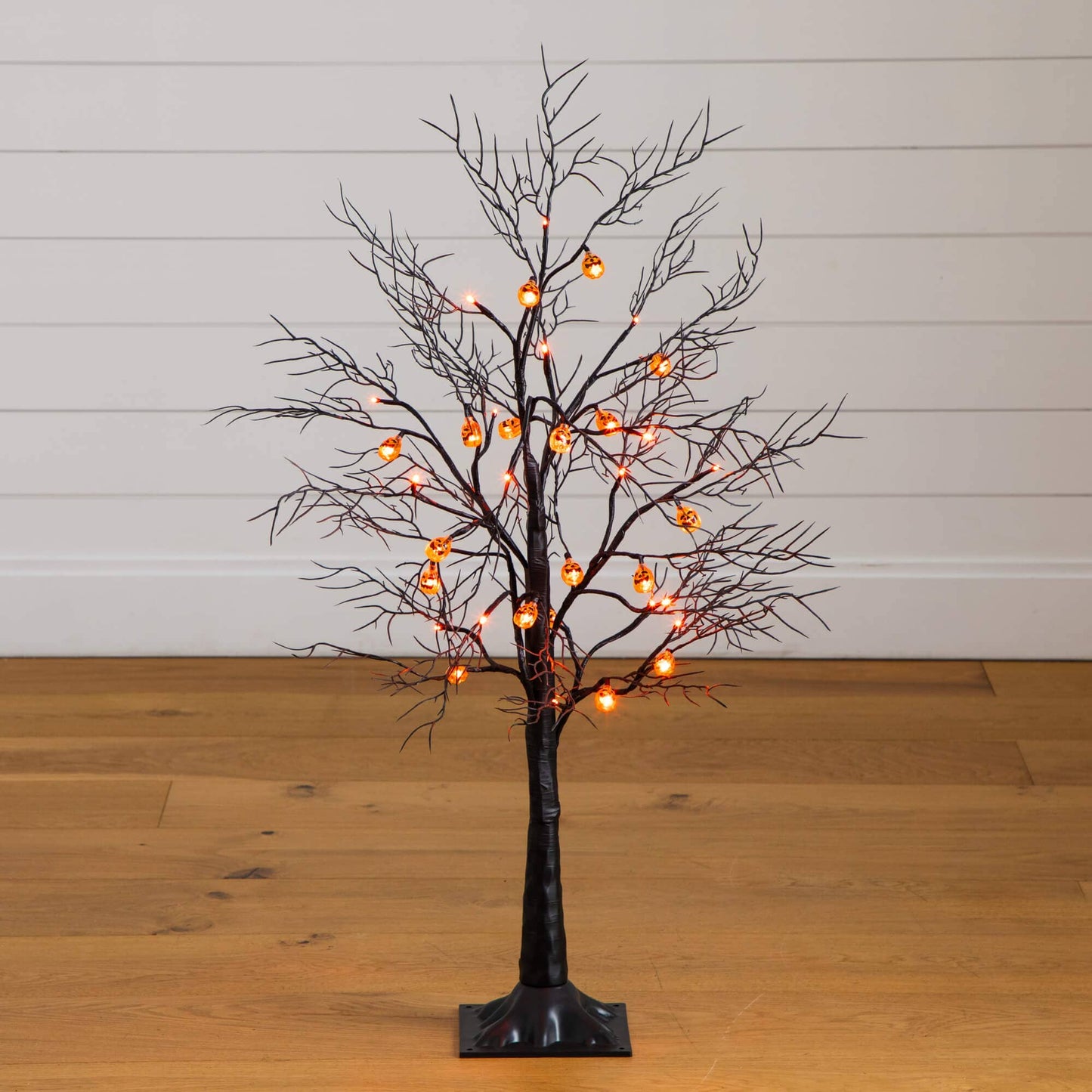 3 ft pre-lit Nearly Natural black twig Halloween tree with 18 orange LED pumpkin lights on Tampa Home & Garden Store