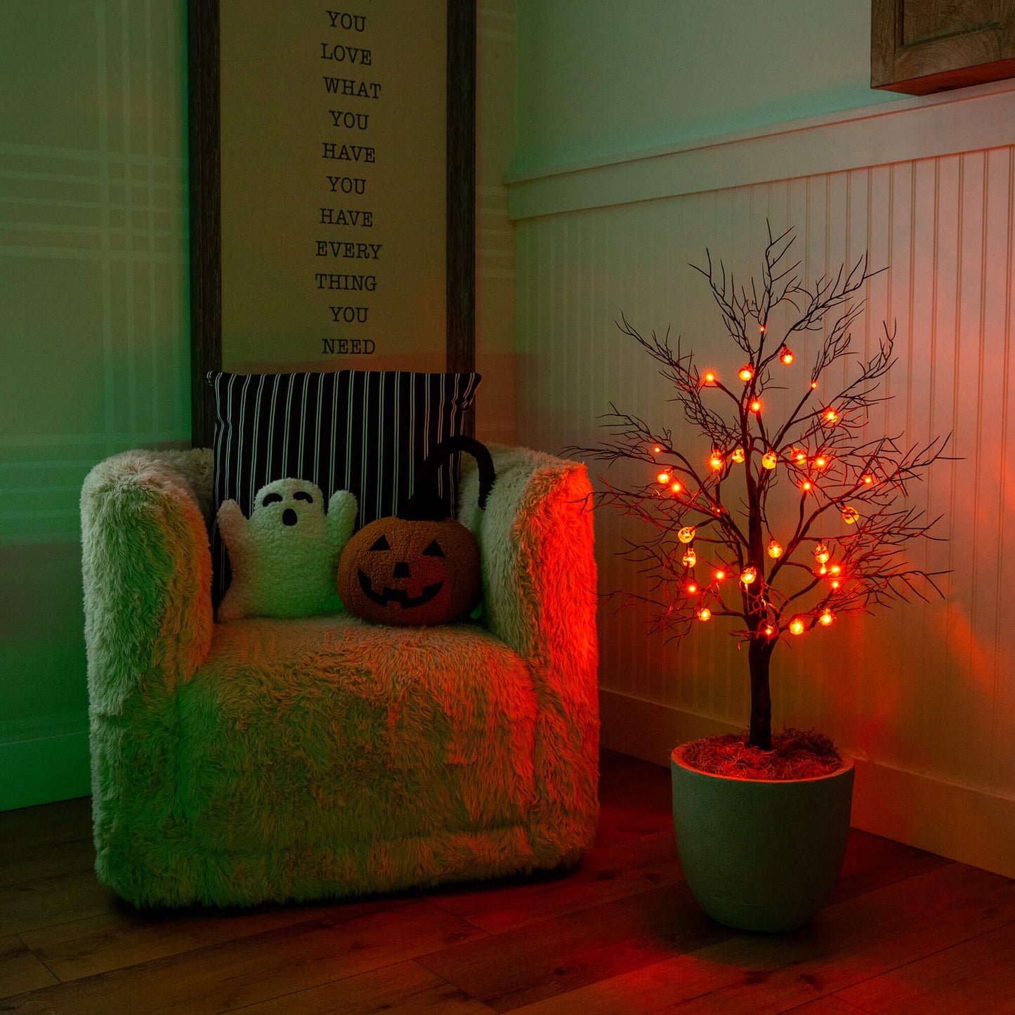 3' Pre-Lit Halloween Black Twig Tree with 18 orange pumpkin LED lights by Nearly Natural on Tampa Home & Garden Store