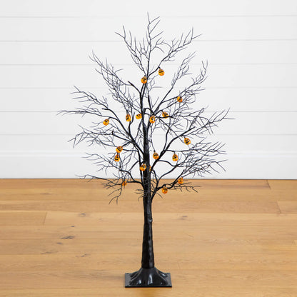 3ft pre-lit artificial Halloween black twig tree with 18 orange pumpkin-shaped LED lights on Tampa Home & Garden Store