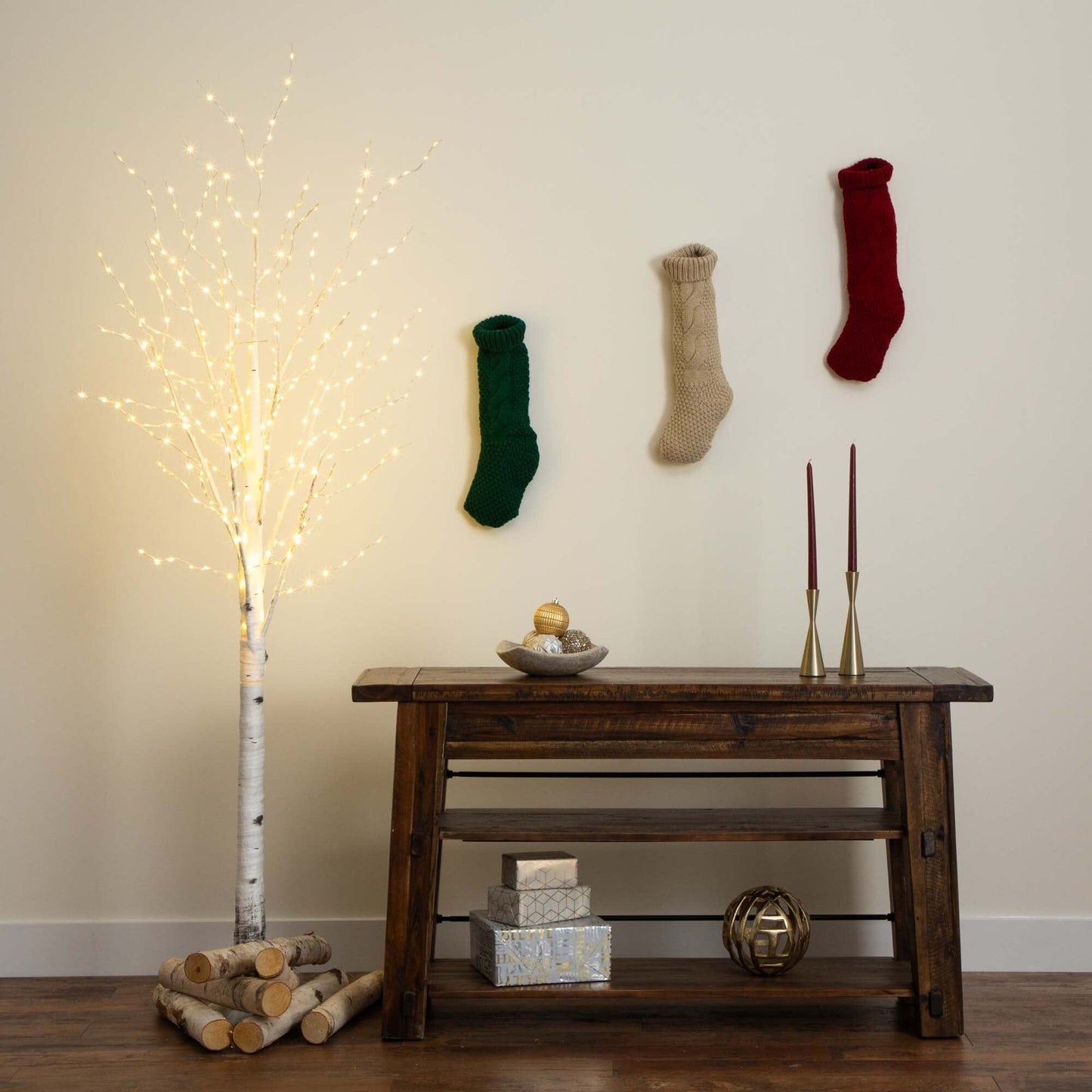 6 Ft an Artificial White Birch and Warm Lights