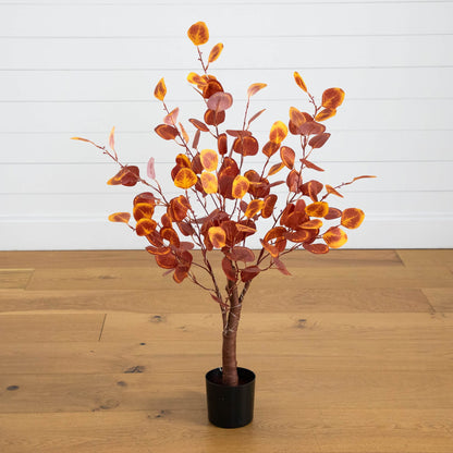 3' Pre-Lit Autumn Eucalyptus artificial tree with 80 warm white LEDs, Nearly Natural in pot on Tampa Home & Garden Store