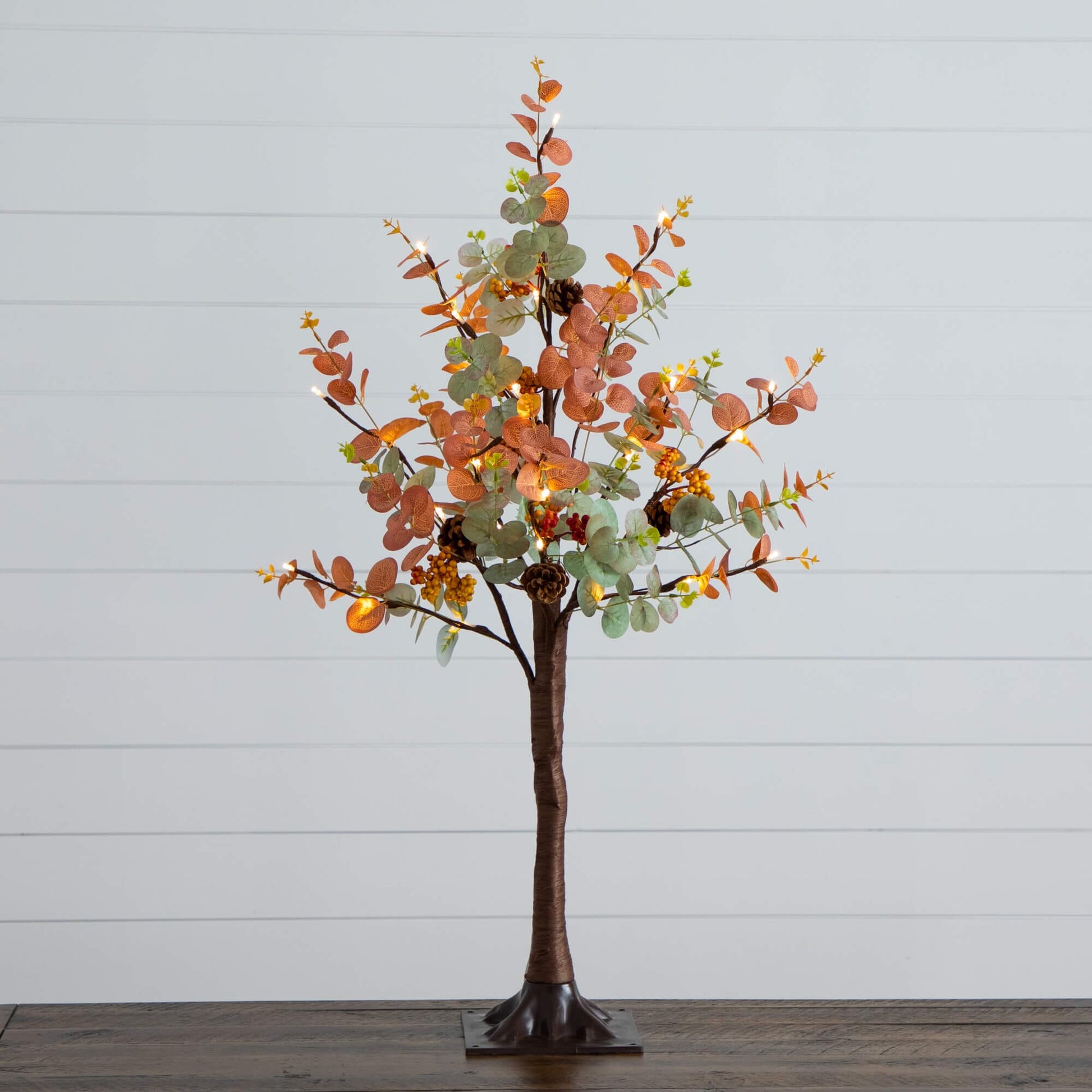 3' Pre-Lit Autumn Eucalyptus Artificial Tree with pinecones, berries and 36 warm white LEDs on Tampa Home & Garden Store