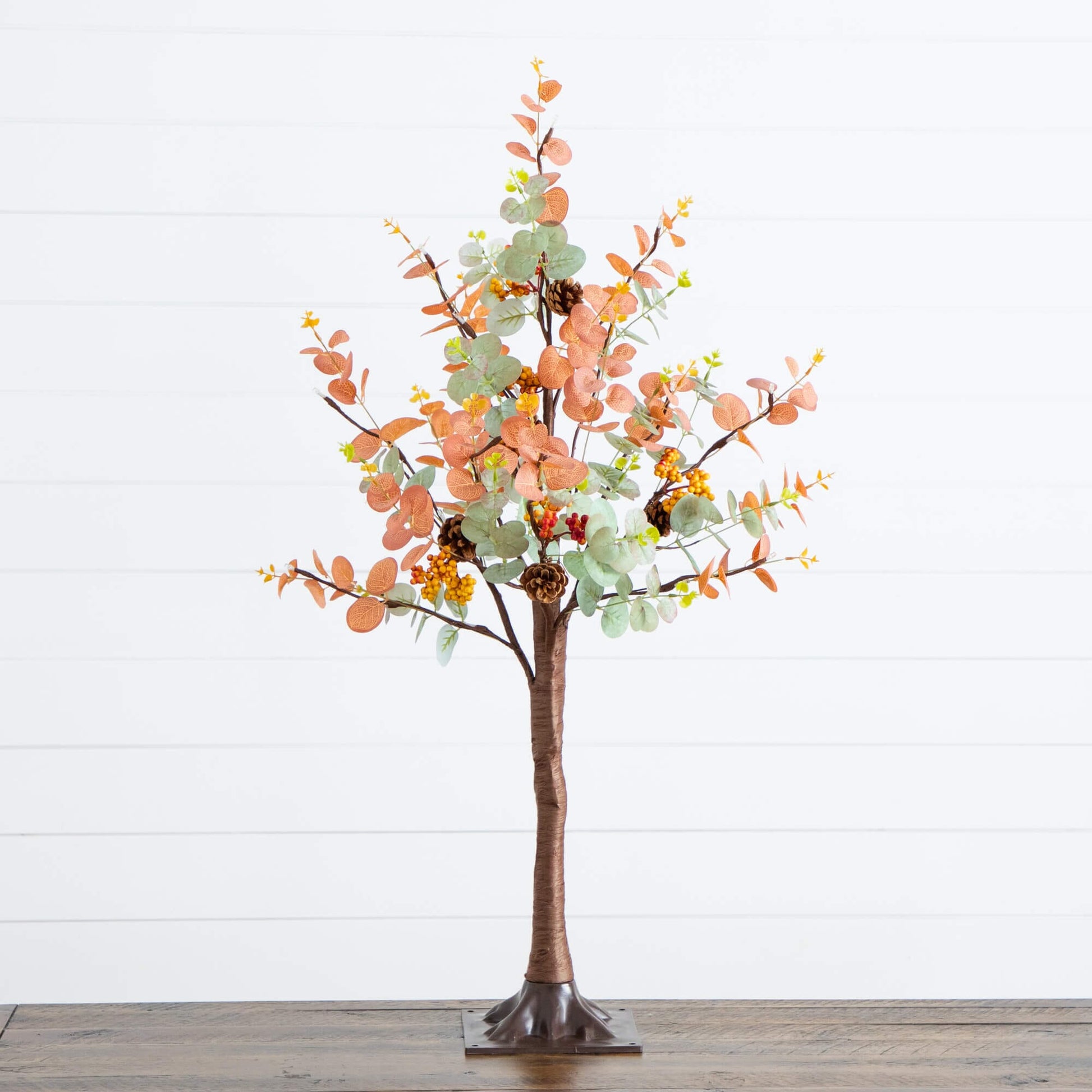 3ft Nearly Natural pre-lit autumn eucalyptus tree with pinecones, berries and 36 warm white LEDs on Tampa Home & Garden Store