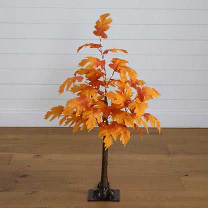 3' Pre-Lit Autumn Maple artificial tree with 80 warm white LEDs, orange autumn leaves on Tampa Home & Garden Store