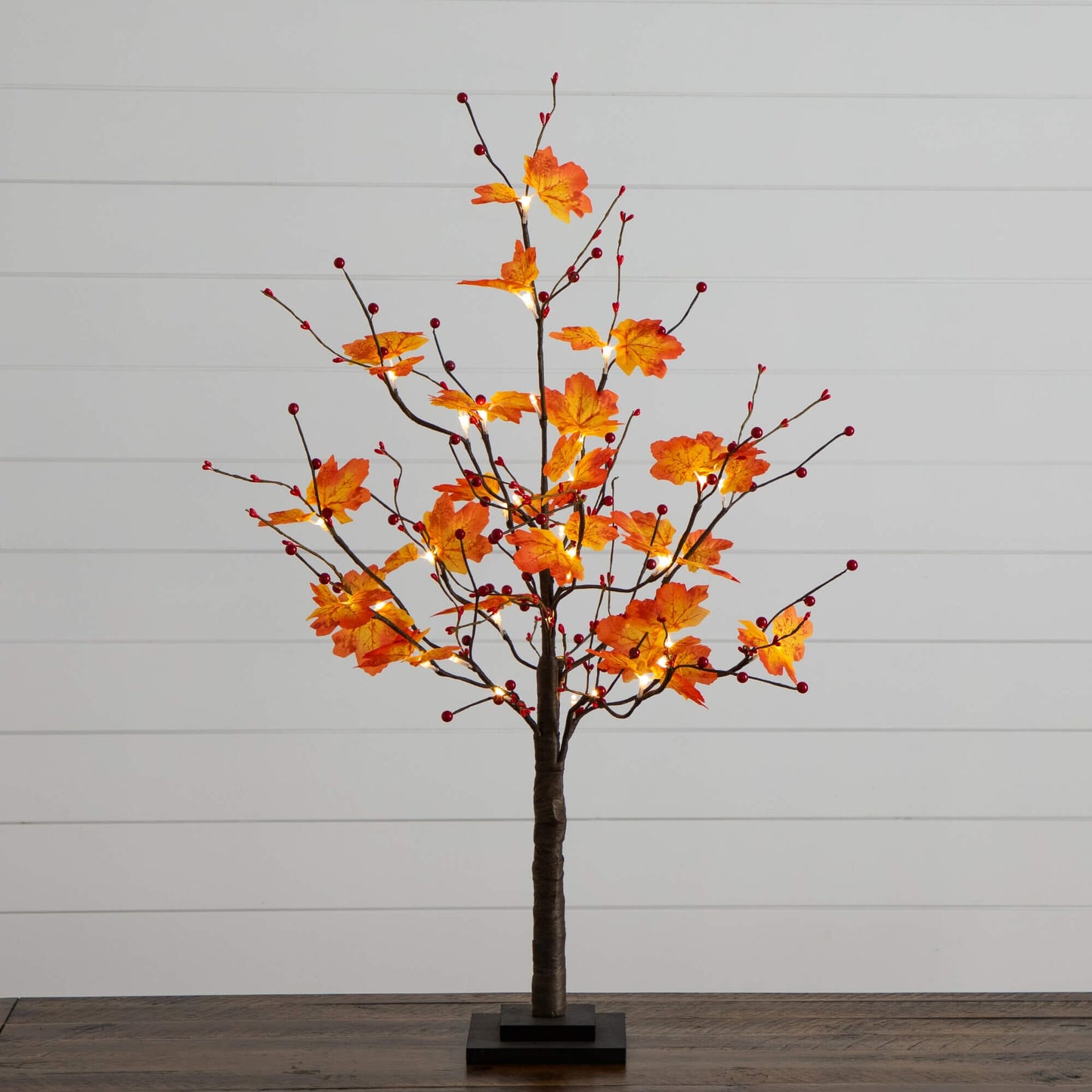 3' Pre-Lit Autumn Maple tree with orange leaves and red berries by Nearly Natural, 36 LEDs on Tampa Home & Garden Store