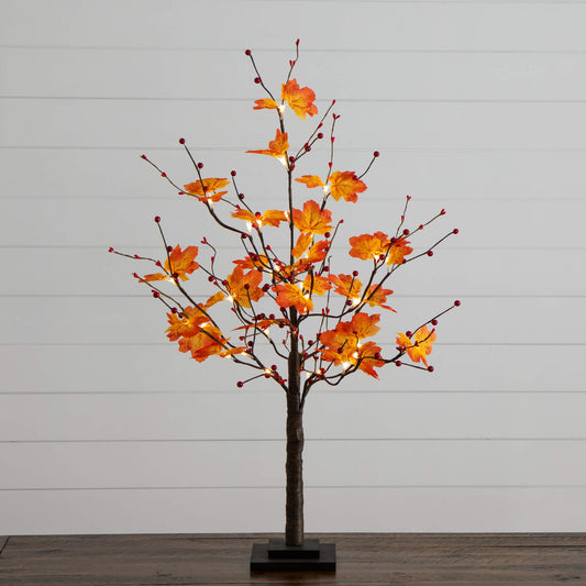 3' Pre-Lit Autumn Maple tree with orange leaves and red berries by Nearly Natural, 36 LEDs on Tampa Home & Garden Store