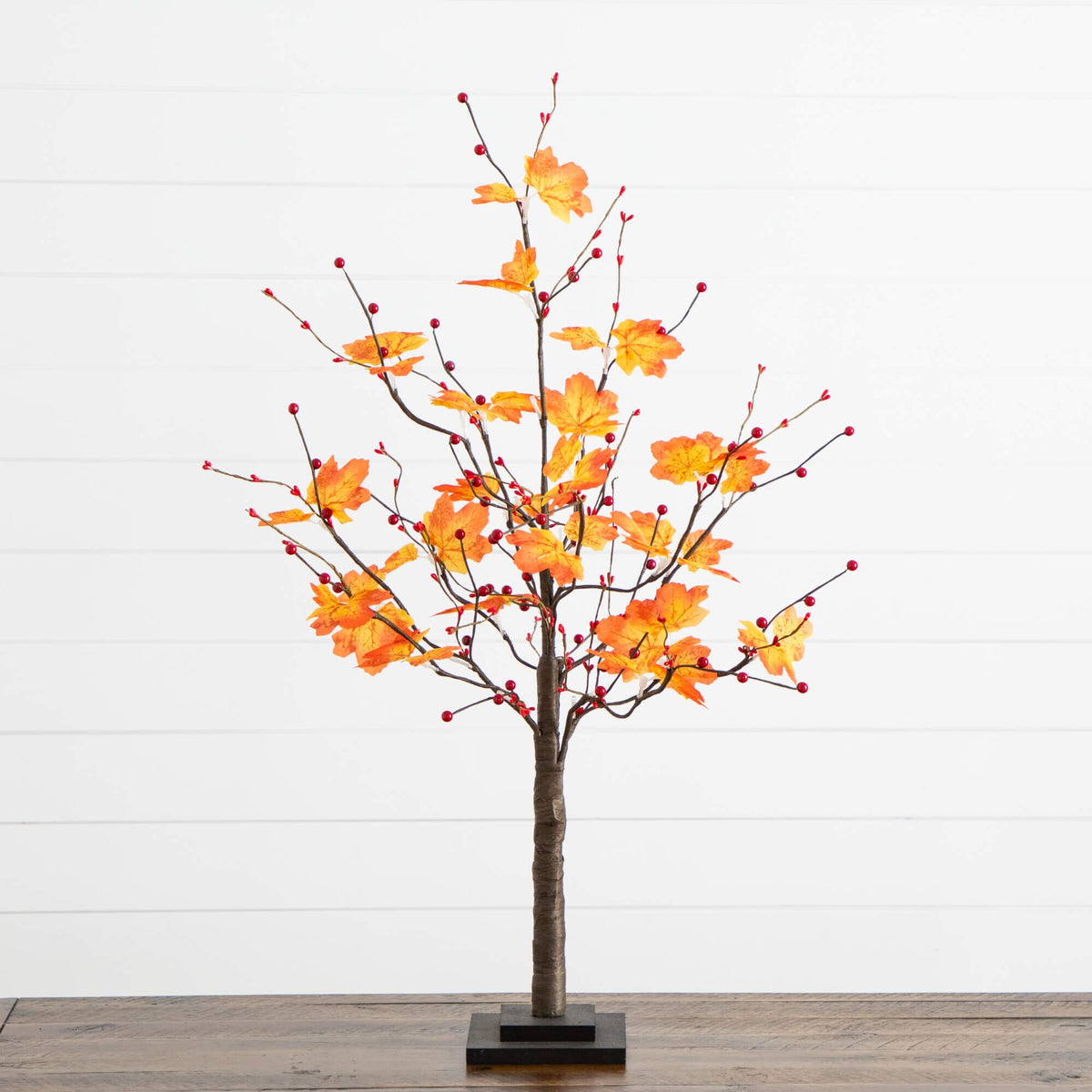 3' autumn maple artificial tree with orange leaves and red berries on a black pedestal on Tampa Home & Garden Store