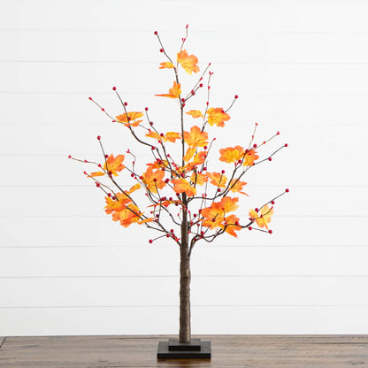 3' autumn maple artificial tree with orange leaves and red berries on a black pedestal on Tampa Home & Garden Store