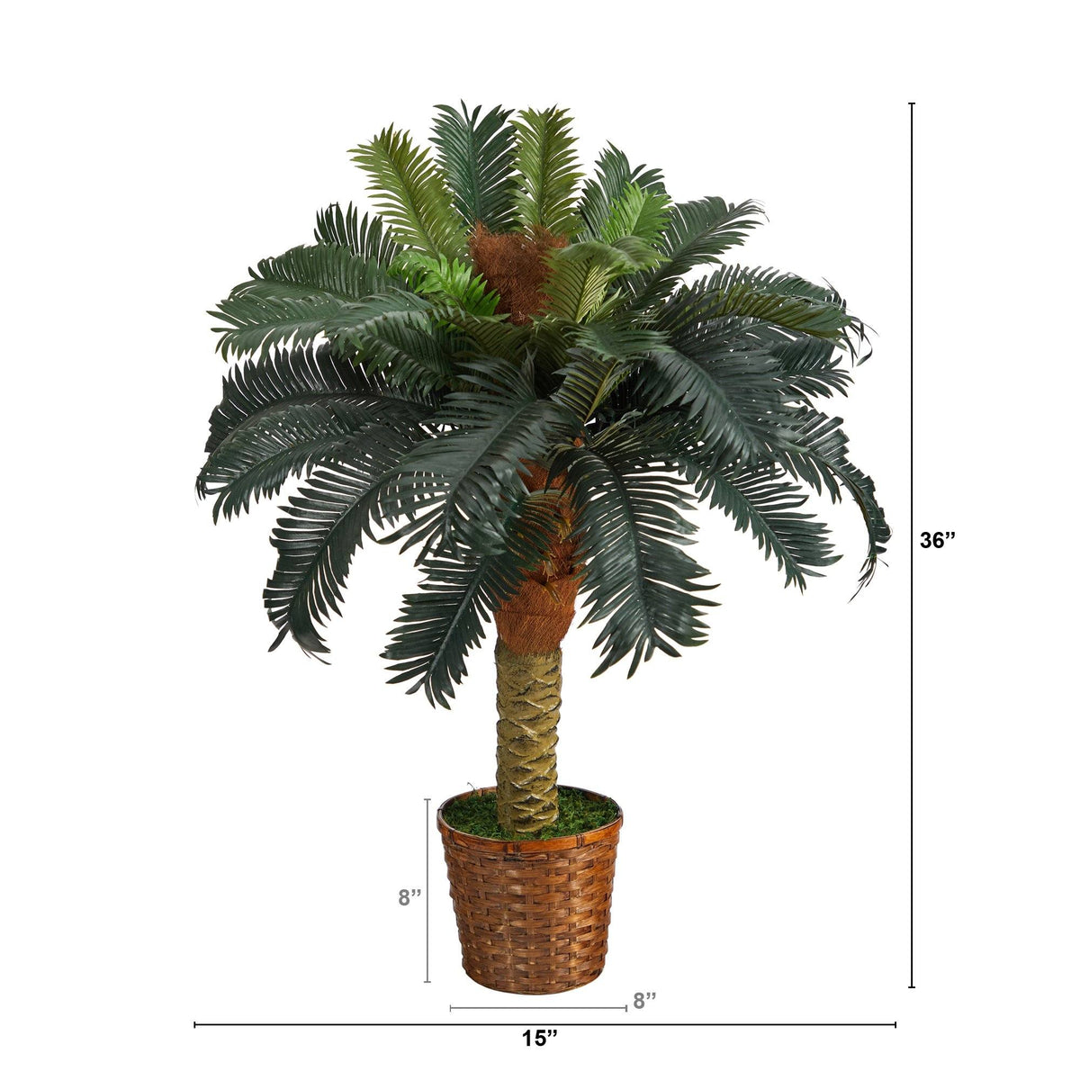 3' Sago Palm artificial tree by Nearly Natural with dark-green fronds in a woven basket pot on Tampa Home & Garden Store