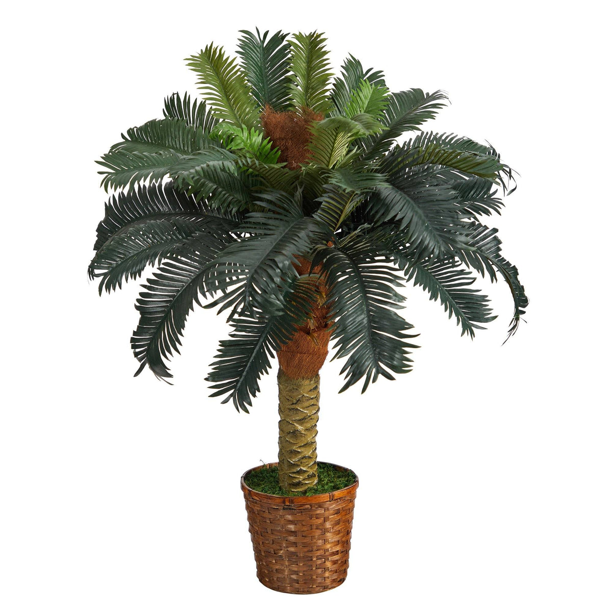 3' Sago Palm Artificial Tree Nearly Natural with green fronds in a woven basket planter on Tampa Home & Garden Store