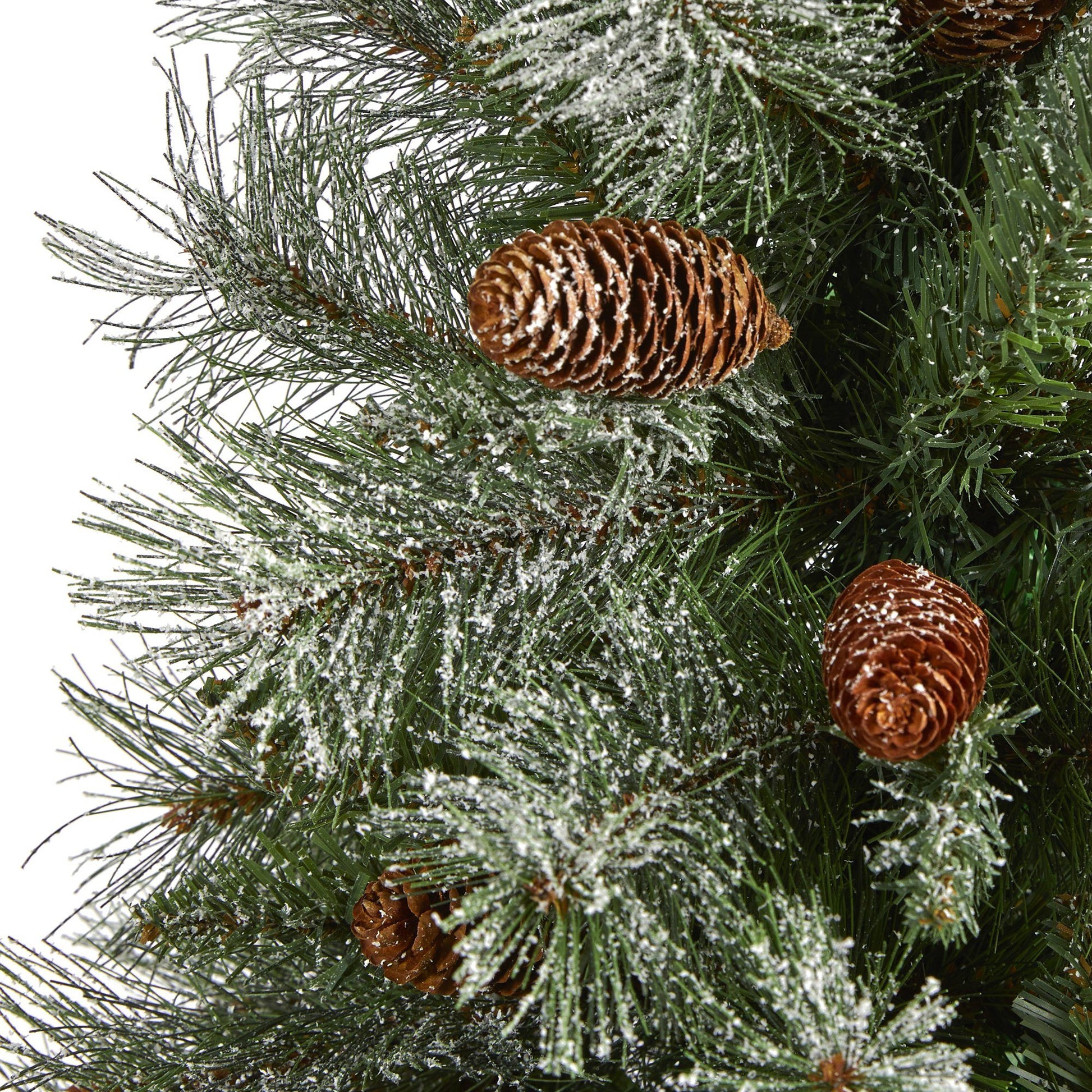 Nearly Natural 3 ft Snowed French Alps Mountain Pine Christmas Tree closeup with pine cones on Tampa Home & Garden Store