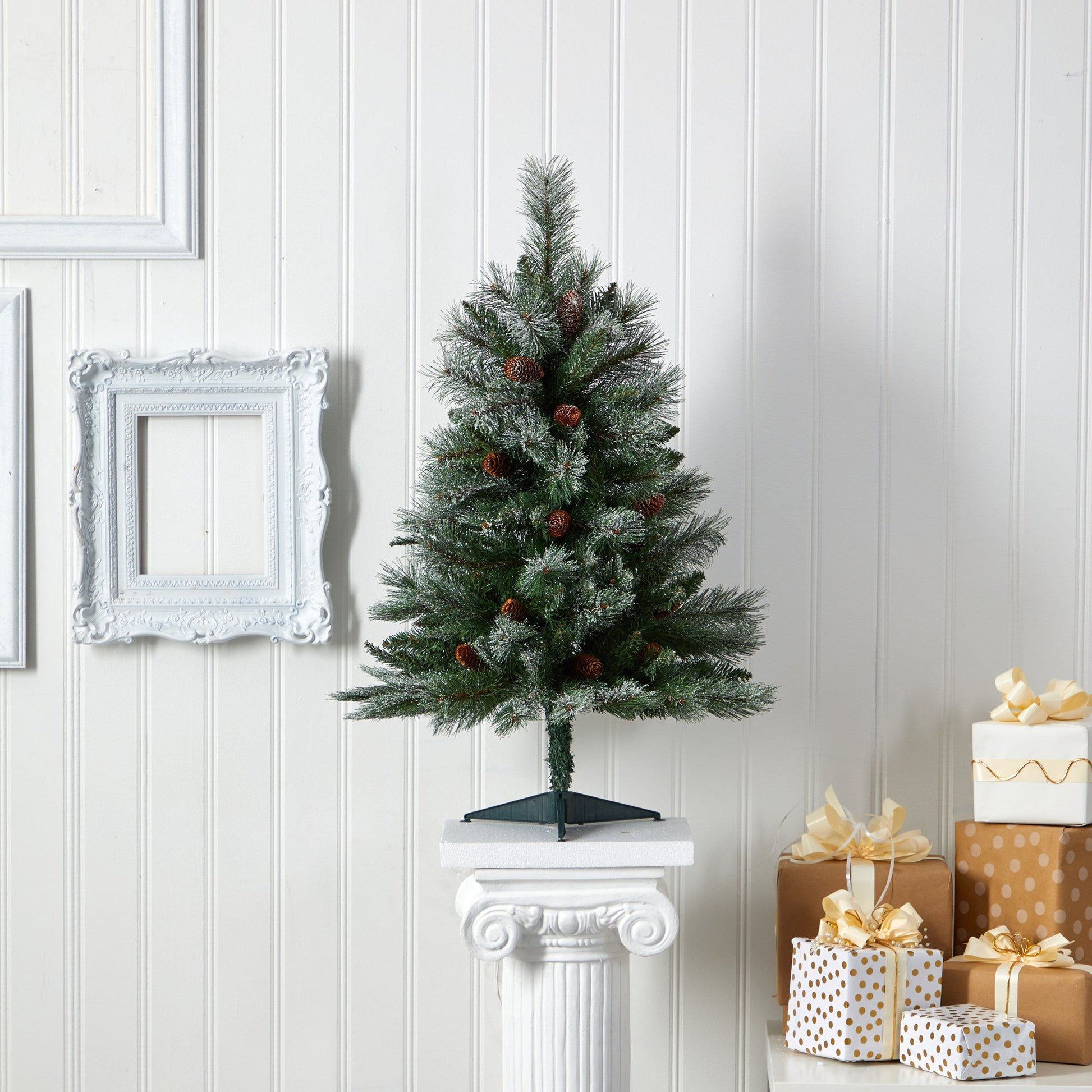 3 ft snowed pine Alpine Christmas tree by Nearly Natural with 135 bendable branches on Tampa Home & Garden Store