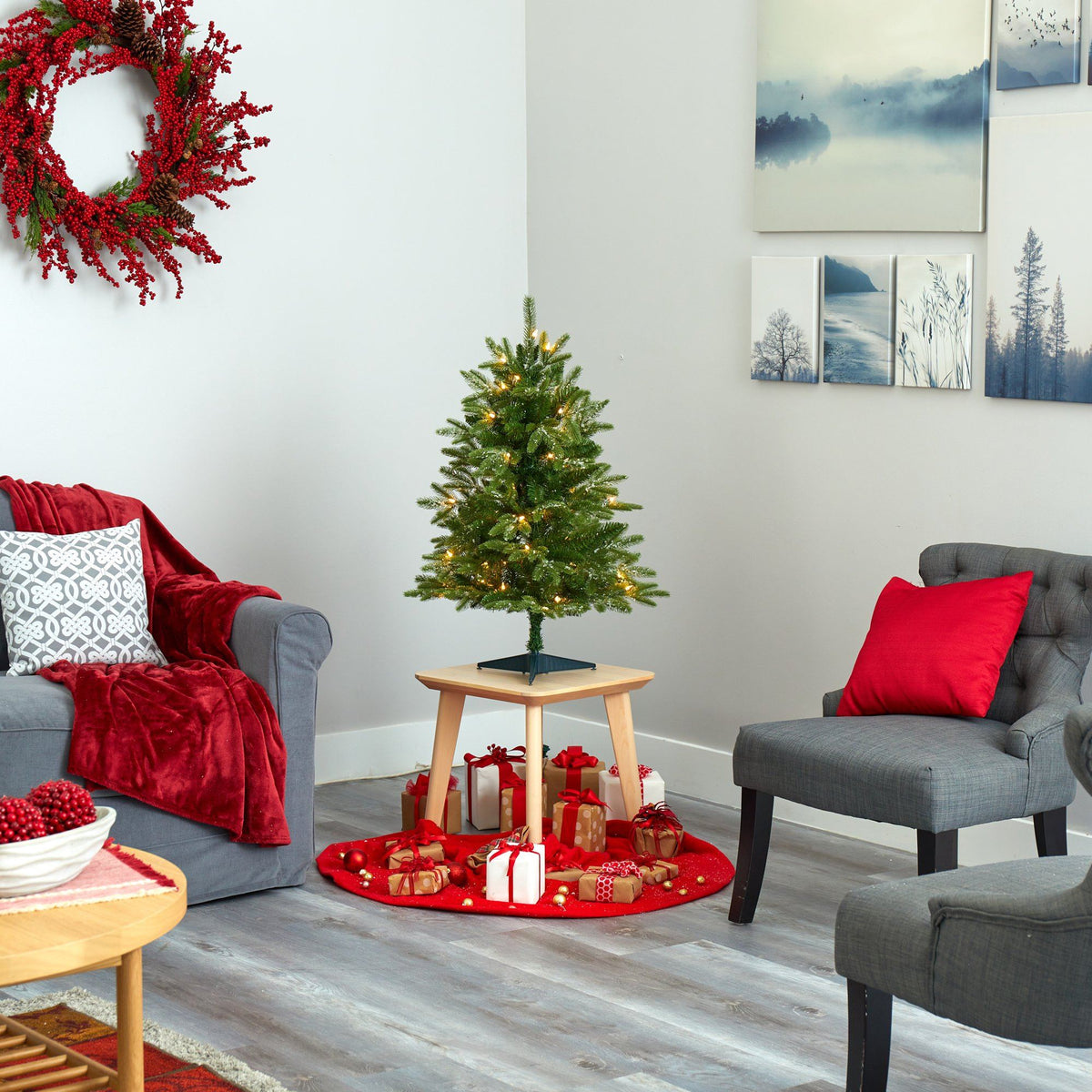 Nearly Natural 3’ Snowed Grand Teton Fir artificial Christmas tree with 50 clear lights on Tampa Home & Garden Store