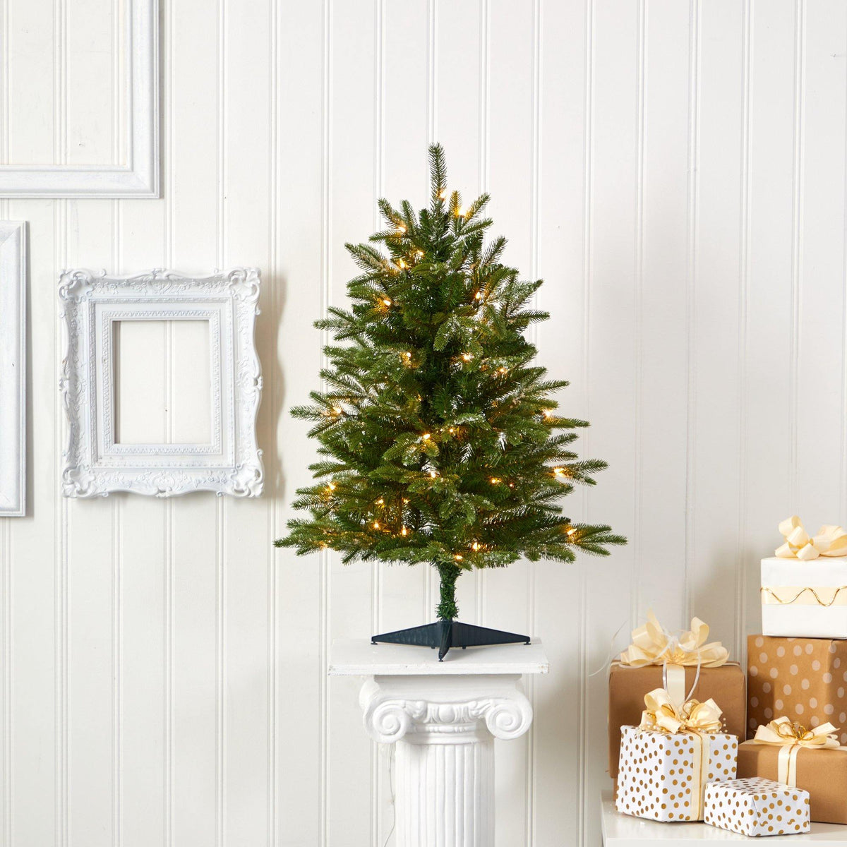 3' Snowed Grand Teton Fir Christmas Tree with 50 clear lights and 111 bendable branches on Tampa Home & Garden Store