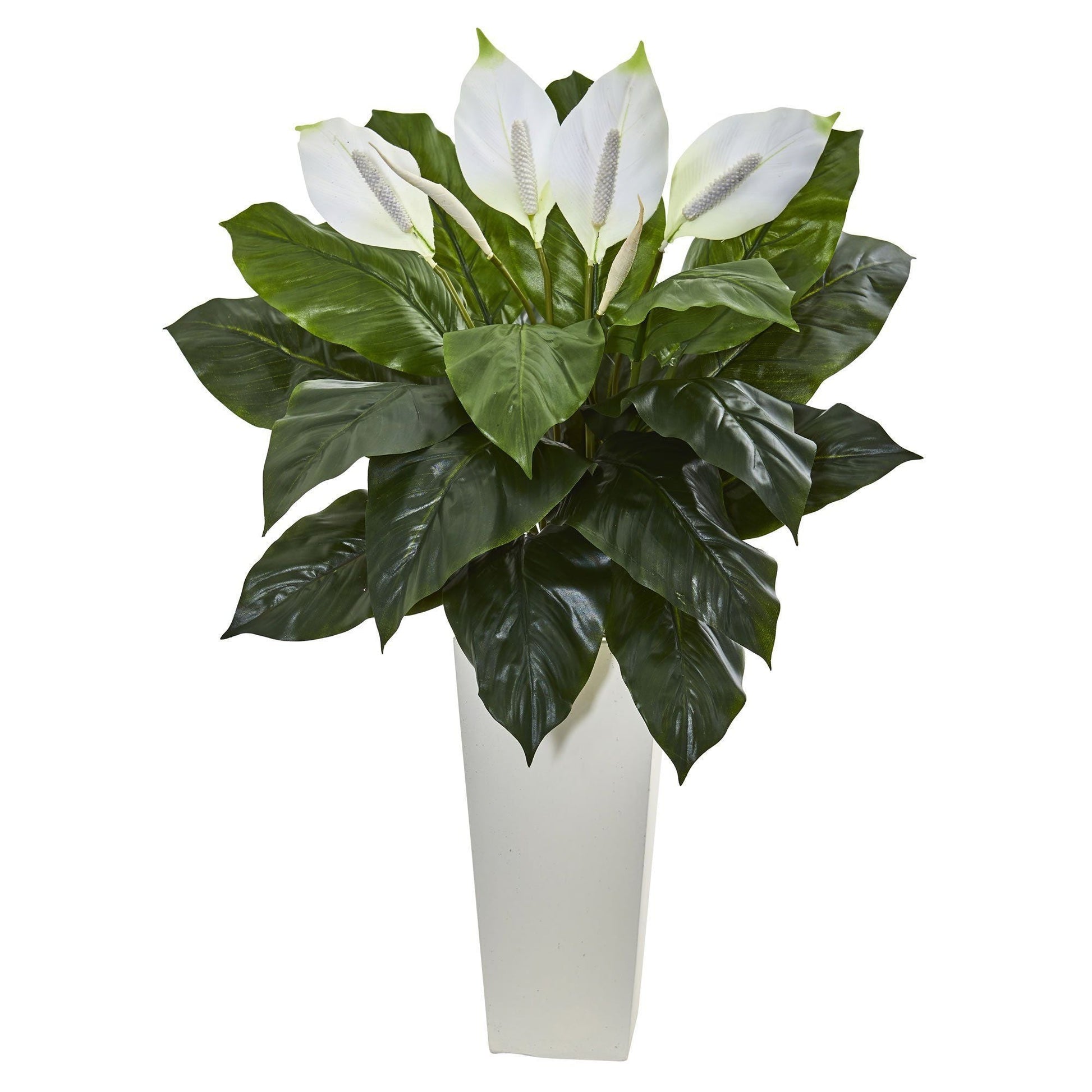 3ft Spathiphyllum artificial plant by Nearly Natural in white tower planter on Tampa Home & Garden Store