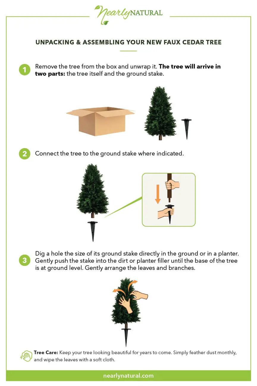 UV Resistant Artificial Cedar Plant Set of 2 by Nearly Natural with cedar tree and stake on Tampa Home & Garden Store