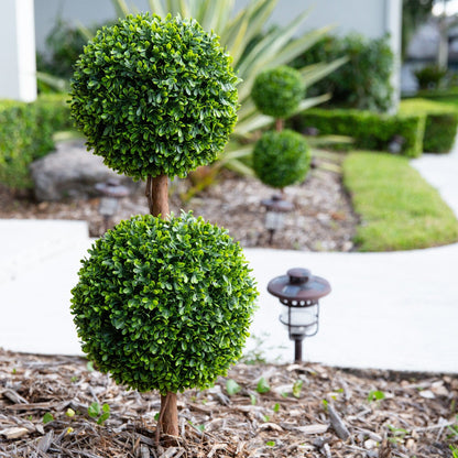 Artificial Double Ball Boxwood Topiary Set of 2