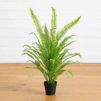 3-ft UV-resistant artificial Boston fern potted plant by Nearly Natural in black pot on Tampa Home & Garden Store