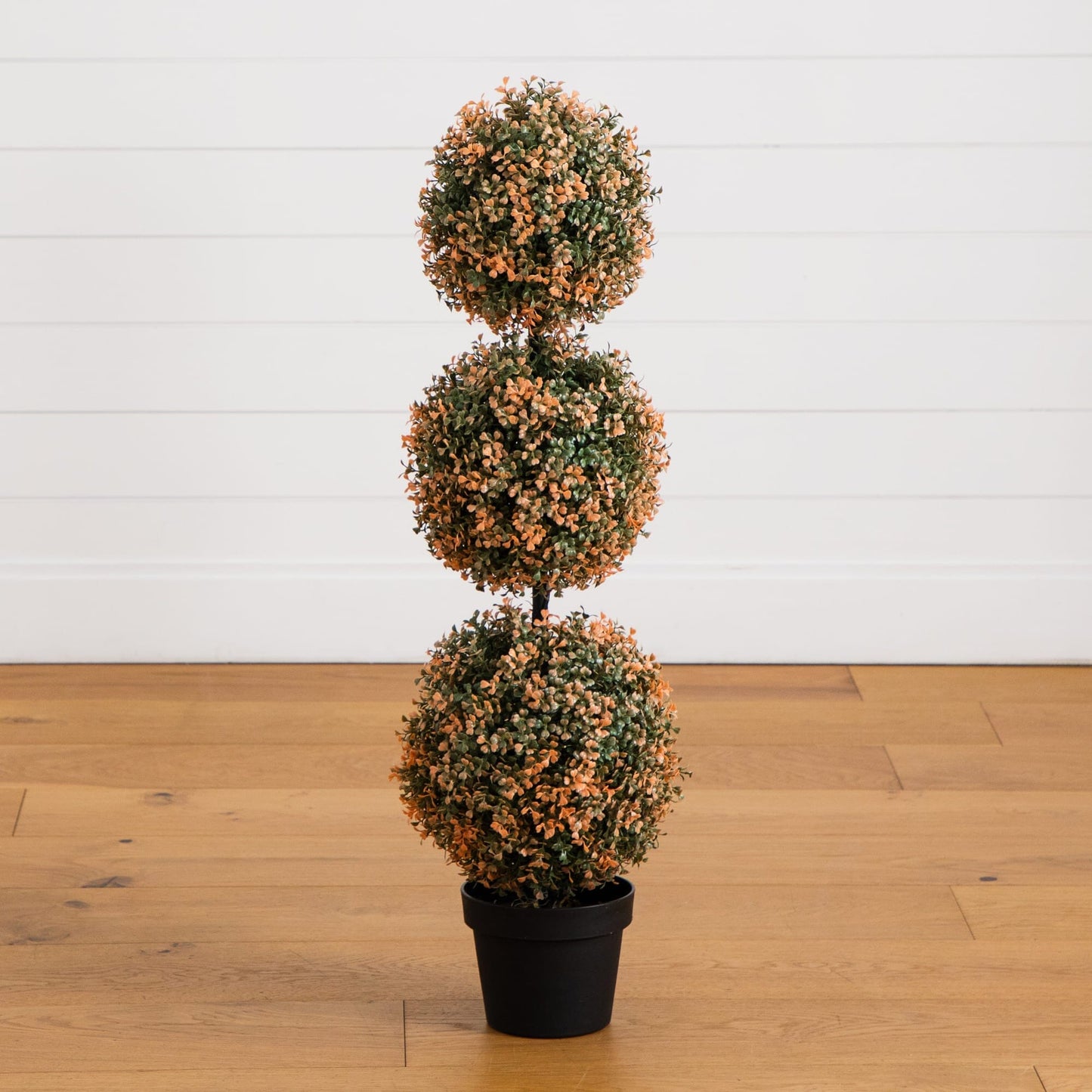 3' Autumn Triple Ball Boxwood Topiary Tree Nearly Natural with warm white LEDs in black pot on Tampa Home & Garden Store