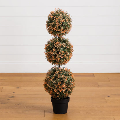 3' Autumn Triple Ball Boxwood Topiary Tree Nearly Natural with warm white LEDs in black pot on Tampa Home & Garden Store
