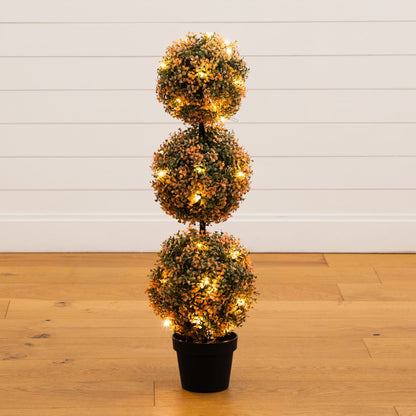 3' UV Resistant Autumn Boxwood Topiary Tree with 30 Warm White LED Lights (Indoor/Outdoor) on Tampa Home & Garden Store