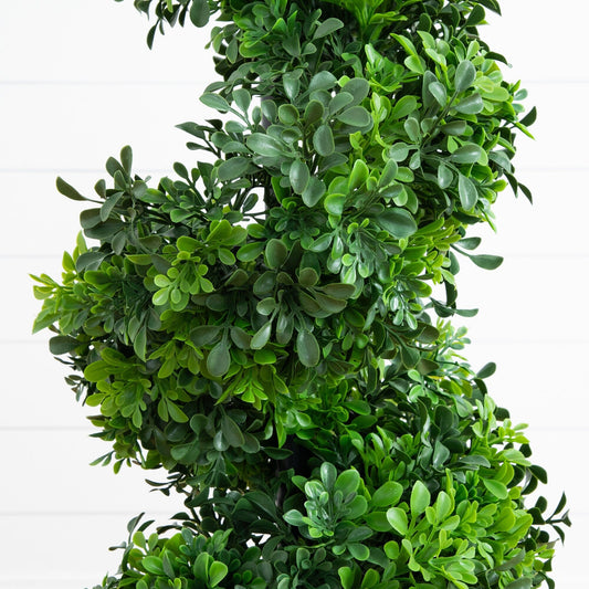 3 ft UV resistant boxwood spiral topiary tree in decorative planter with dense green foliage on Tampa Home & Garden Store