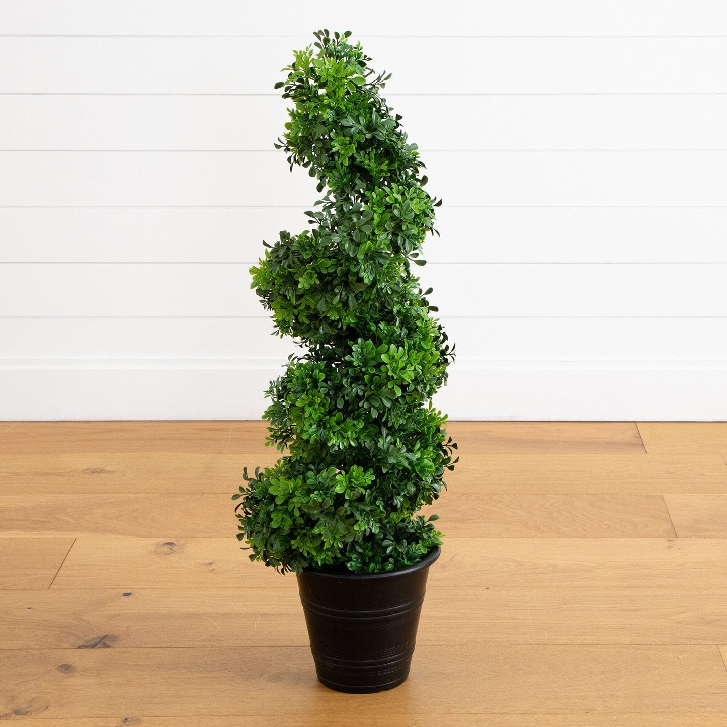Boxwood spiral topiary with green leaves in decorative planter UV-resistant Nearly Natural indoor/outdoor on Tampa Home & Garden Store