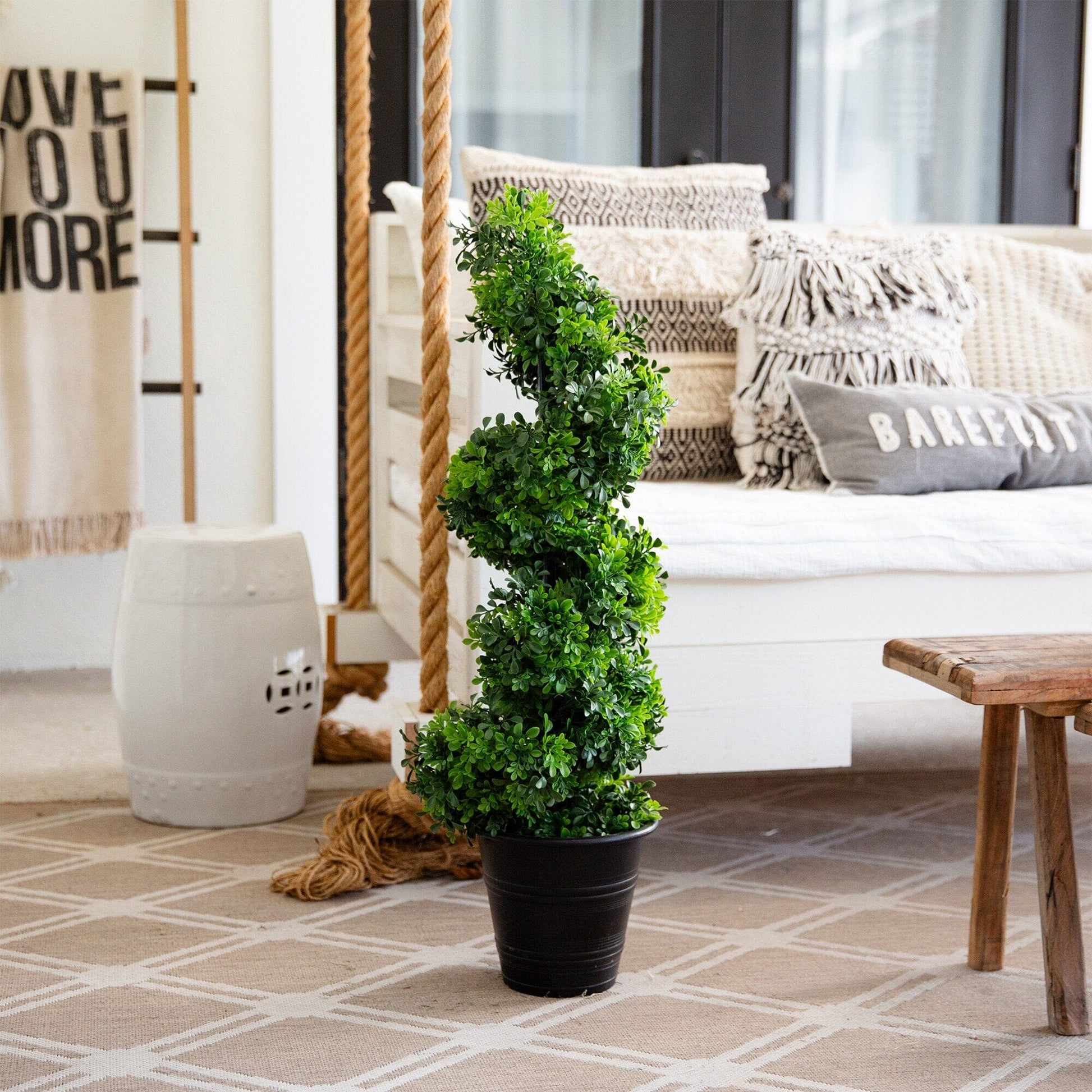 3 ft UV resistant boxwood spiral topiary in black planter by Nearly Natural indoor/outdoor on Tampa Home & Garden Store
