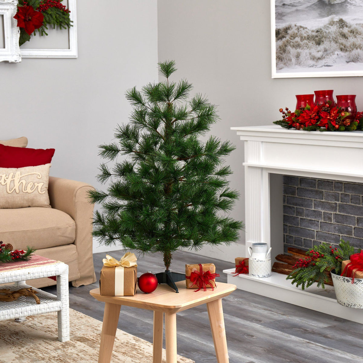 3’ Yukon Mixed Pine Christmas Tree 213 bendable branches Nearly Natural green needles on Tampa Home & Garden Store