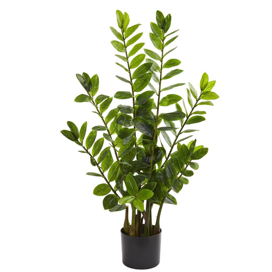 3’ Zamioculcas artificial plant Nearly Natural with glossy green leaves in a black pot on Tampa Home & Garden Store