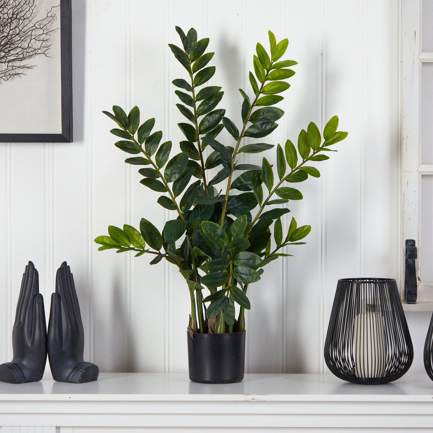 3’ Zamioculcas Artificial Plant in a black pot with glossy dark green leaves on Tampa Home & Garden Store