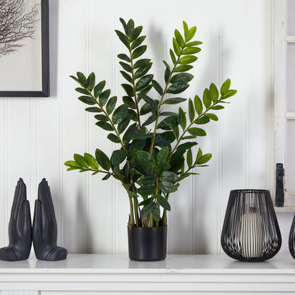 3’ Zamioculcas Artificial Plant in a black pot with glossy dark green leaves on Tampa Home & Garden Store
