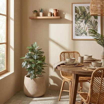 Zebra Silk Plant, 3 ft tall with white stripes, Nearly Natural artificial plant in beige pot on Tampa Home & Garden Store