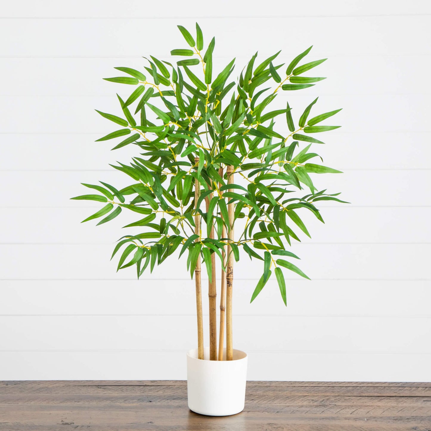 30-inch artificial bamboo tree by Nearly Natural in a white planter with lush green bamboo leaves on Tampa Home & Garden Store