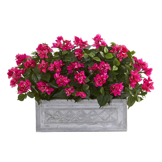 30-inch Bougainvillea artificial plant in stone planter with pink blooms and green foliage Nearly Natural on Tampa Home & Garden Store