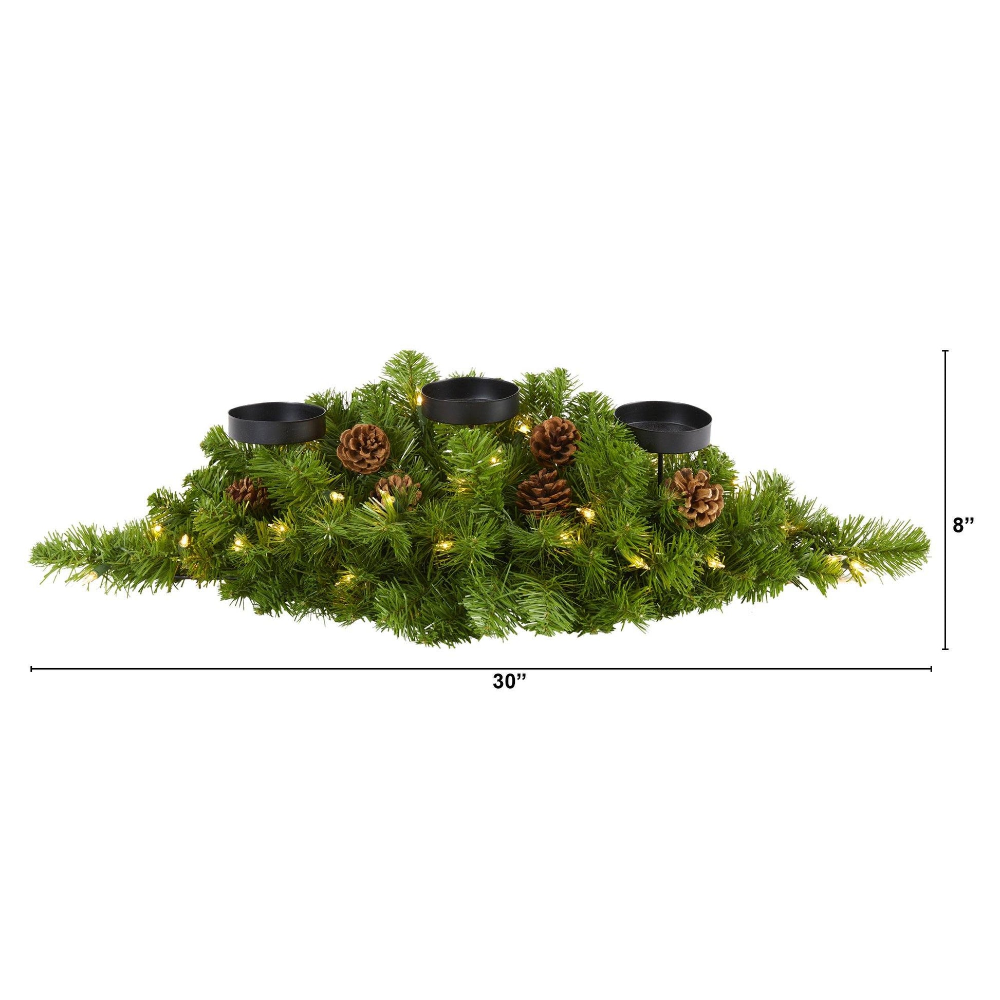 Nearly Natural 30in Christmas Pine Triple Candelabrum with 35 clear lights and pine cones on Tampa Home & Garden Store