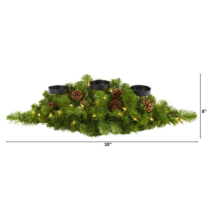 Nearly Natural 30in Christmas Pine Triple Candelabrum with 35 clear lights and pine cones on Tampa Home & Garden Store