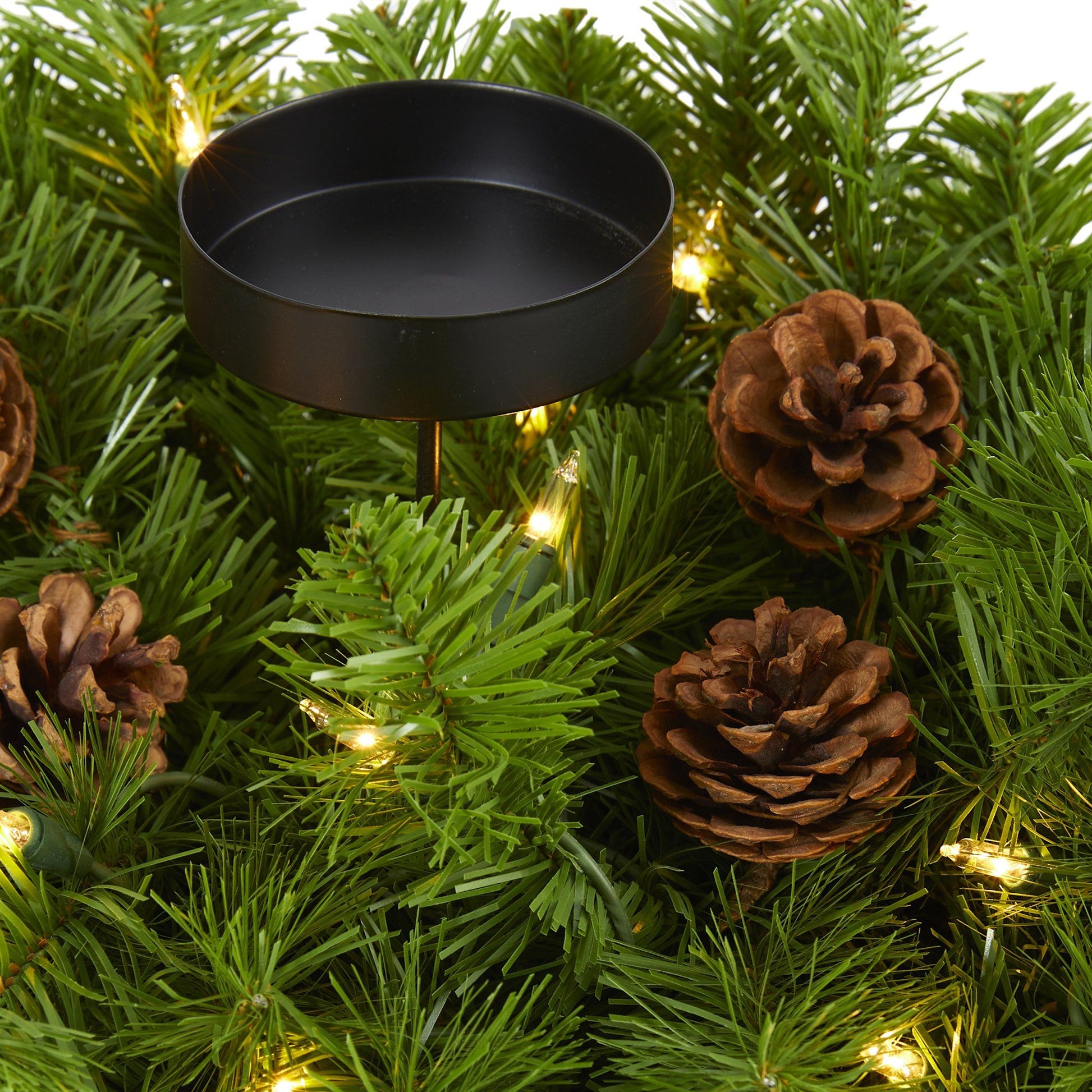 30in Christmas artificial pine triple candelabrum with 35 clear lights and pine cones on Tampa Home & Garden Store