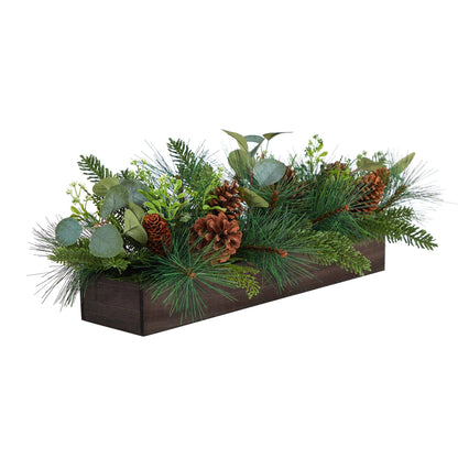 Centerpiece Nearly Natural 30-inch Evergreen Pine and Pine Cone with dark wood tray on Tampa Home & Garden Store