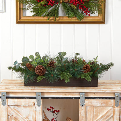 Candelabrum centerpiece 30in Nearly Natural evergreen pine and pine cone with red berries on Tampa Home & Garden Store