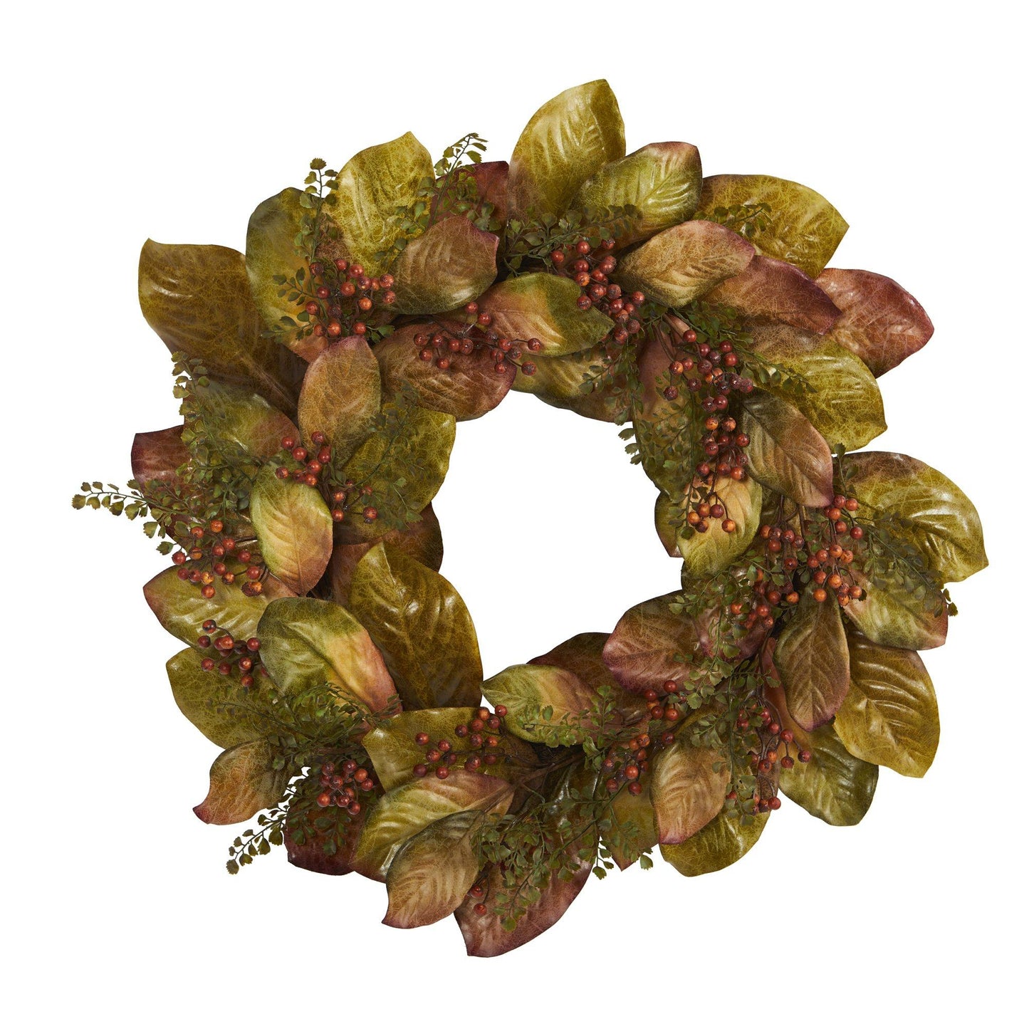 Wreath Nearly Natural 30-inch Magnolia Leaf and Berries Artificial with leaves and berries on Tampa Home & Garden Store