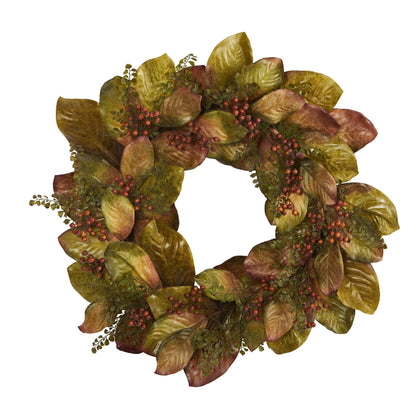 Wreath Nearly Natural 30-inch Magnolia Leaf and Berries Artificial with leaves and berries on Tampa Home & Garden Store