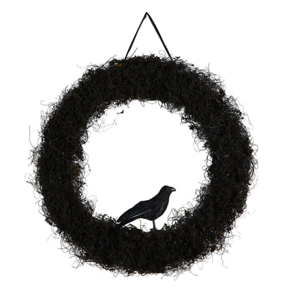 Wreath 30in Halloween Black Raven Twig by Nearly Natural with black raven perched on dark twigs on Tampa Home & Garden Store