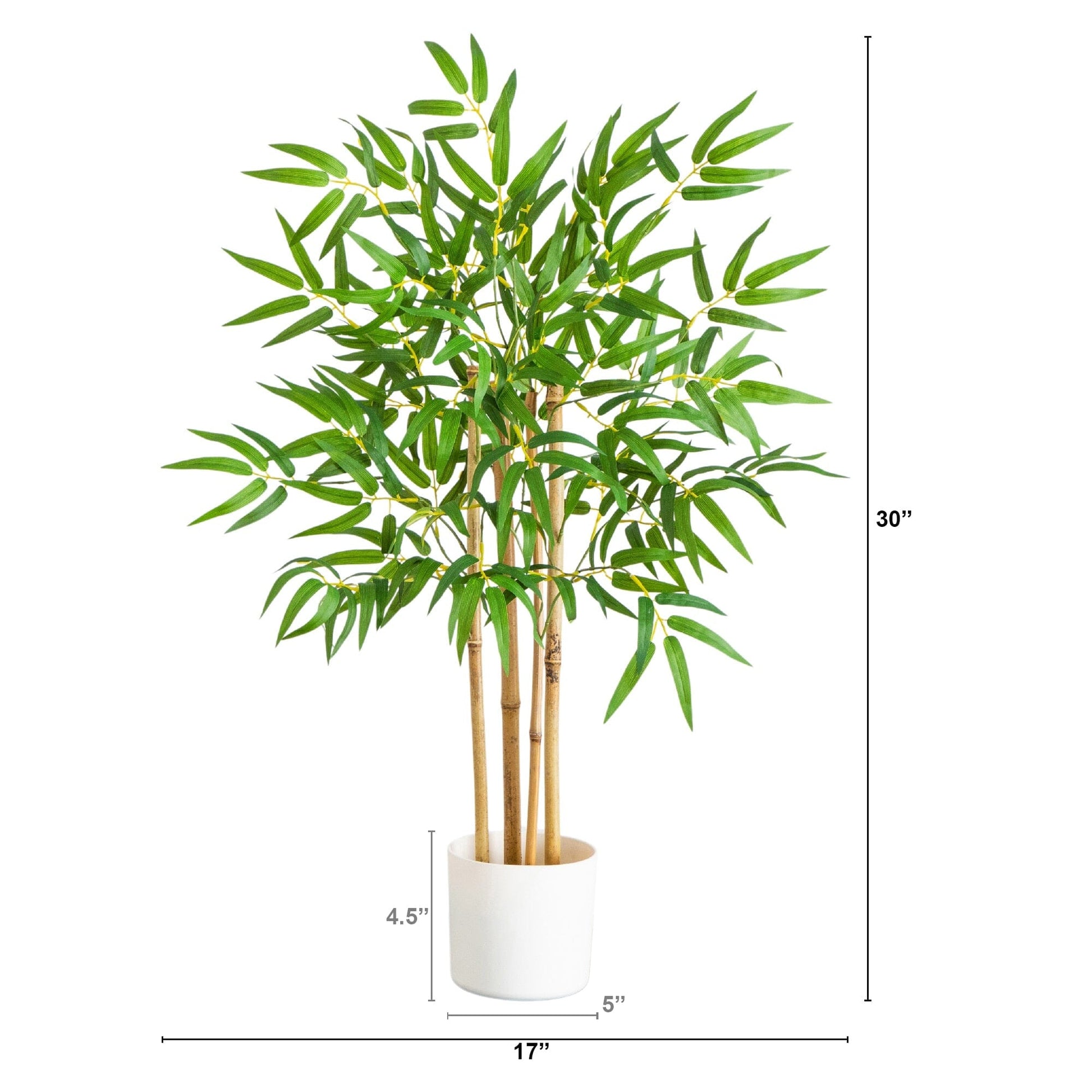 30-inch artificial bamboo tree in white planter by Nearly Natural with slender green leaves on Tampa Home & Garden Store
