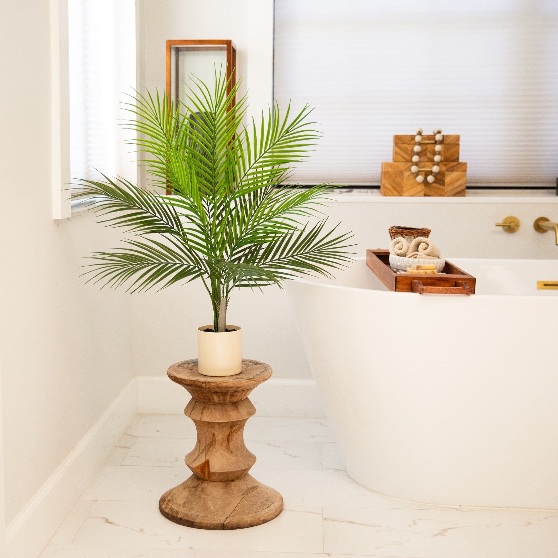 30-inch artificial palm tree in beige pot with tall green fronds Nearly Natural on Tampa Home & Garden Store