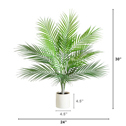 30-inch Nearly Natural artificial palm tree with green fronds in a white pot on Tampa Home & Garden Store