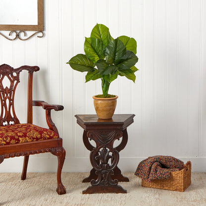 30in Philodendron Leaf Artificial Plant in Decorative Planter on carved pedestal table on Tampa Home & Garden Store